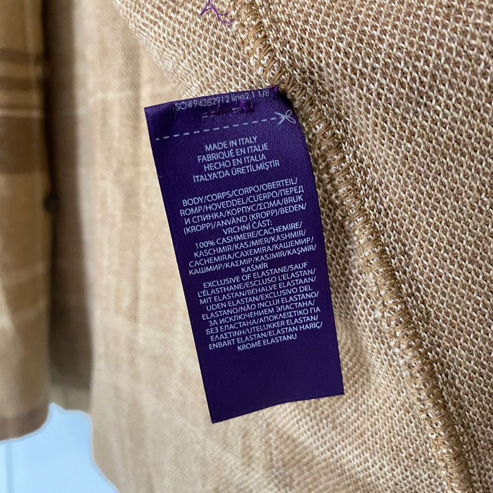 Ralph Lauren Purple Label Plaid Knit Cashmere Overshirt Mens XXL Tan Brown NWOT - Picture 5 of 9